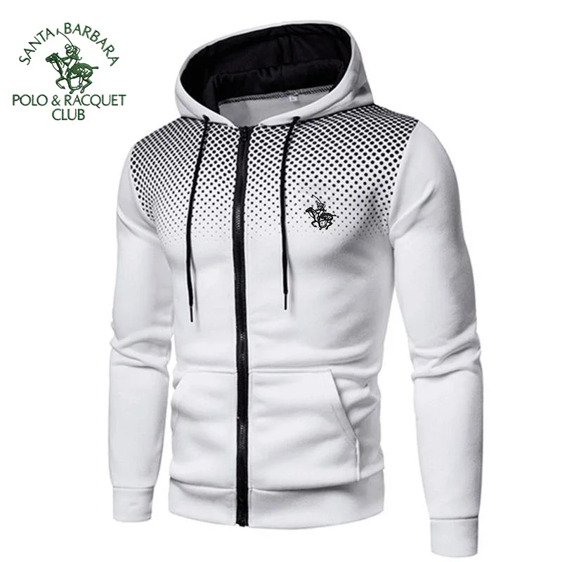 Фото SANTA BARBARA POLO&RACQUET CLUB 2025Мужская толстовка на молнии с карманом в горошек и принтом с капюшоном Спортивная уличная повседневная облегающая толстовка №2