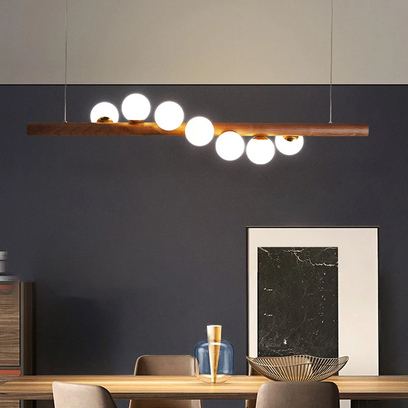 Деревянная люстра современная светодиодная лампа в виде белого молочного шара