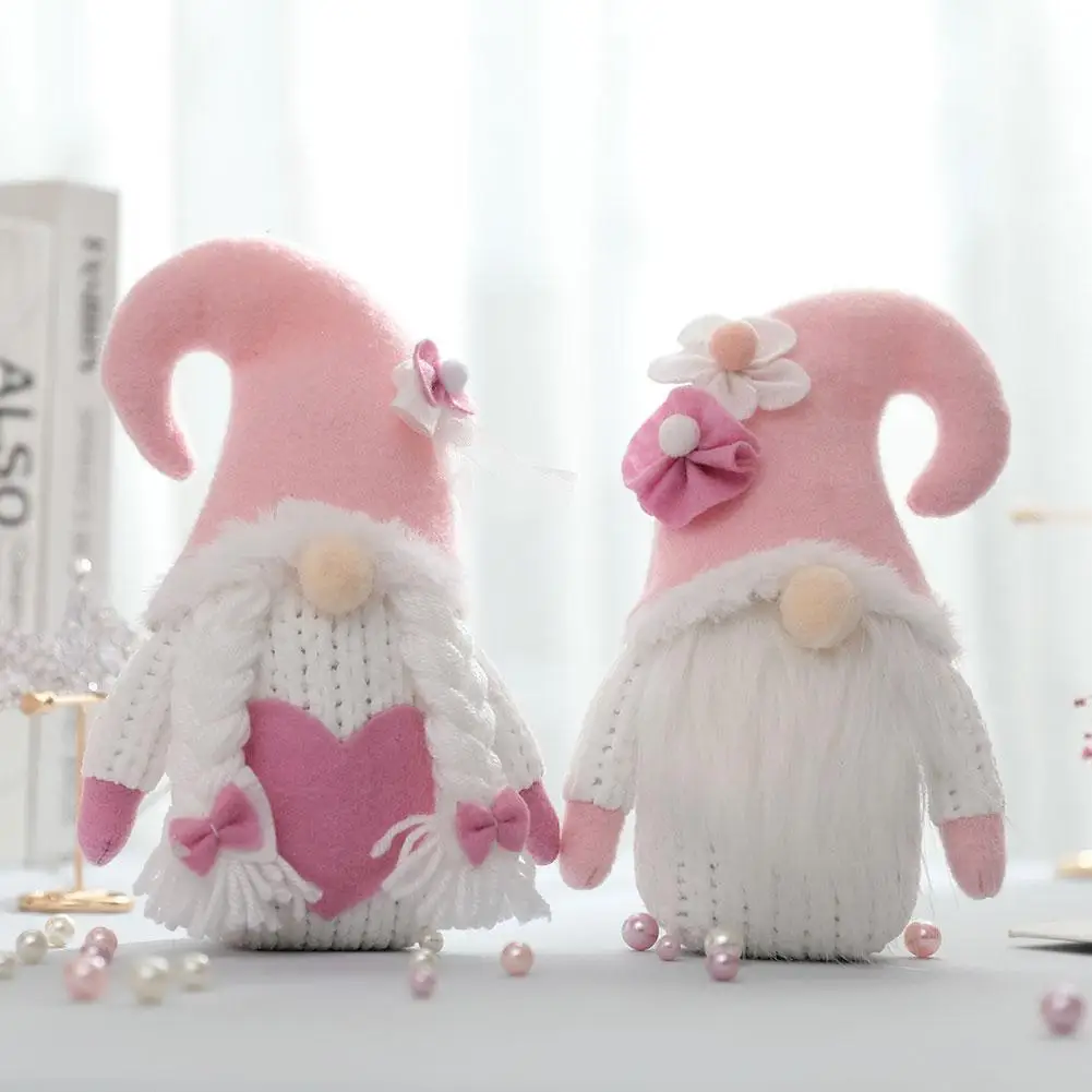 

Декоративная кукла на День святого Валентина, розовая вязаная кукла без лица с крючком, головной убор гном, украшение для дома и рабочего ст...