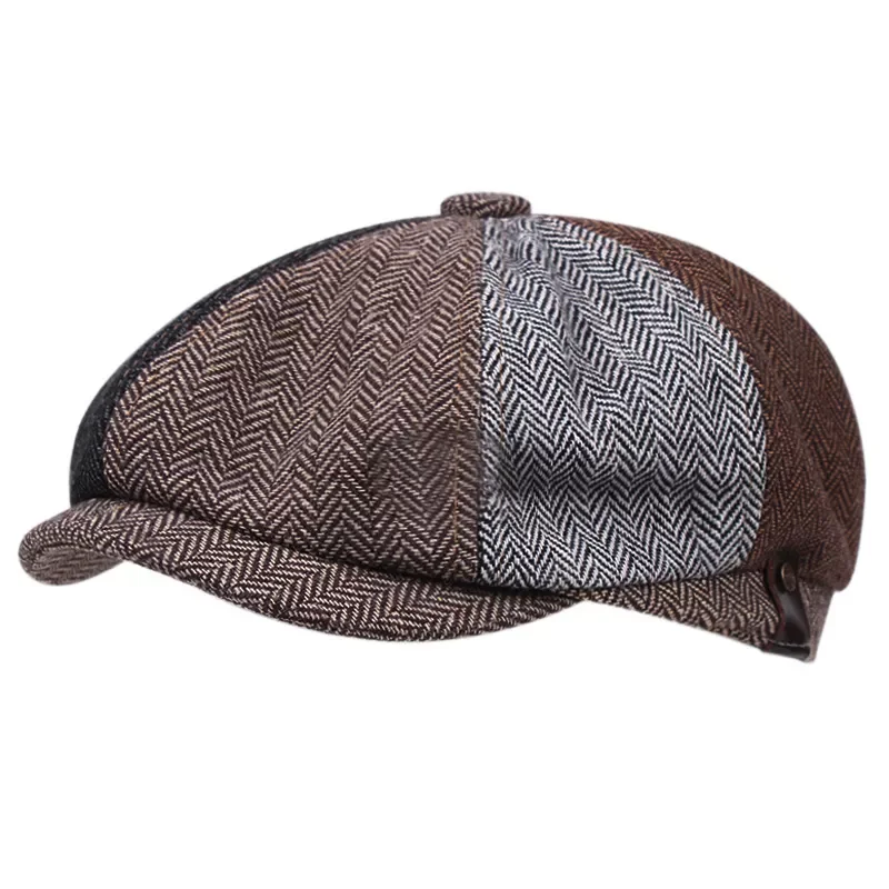 

Herringbone Newsboy Caps Men Newsboy Hat Stitching Berets Cap Autumn Winter Men Vintage Painter Octagonal Hats