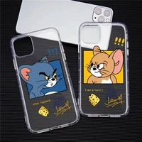 cute cartoon cat tom and jerry phone case transparent for iphone 13 12 11 pro max mini xs max 8 7 plus x se 2020 xr cover