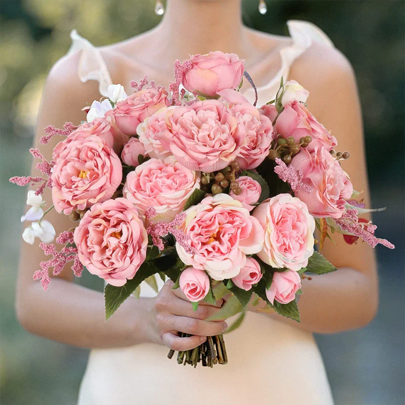

32cm Silk Artificial Peonies Flowers 1 Bunch Big Heads Fake Roses Flowers for Wedding Home High Quality Diy Crafts Decorations