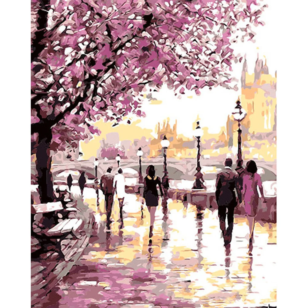 

Frameless Cherry Blossoms Road Diy Oil Painting by Numbers Kits Wall Picture Home Decor Acrylic Paint on Canvas for Artwork