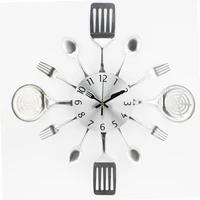 2020new clock watch wall clocks cutlery metal kitchen wall clock spoon fork 3d removable creative quartz wall mounted clocks