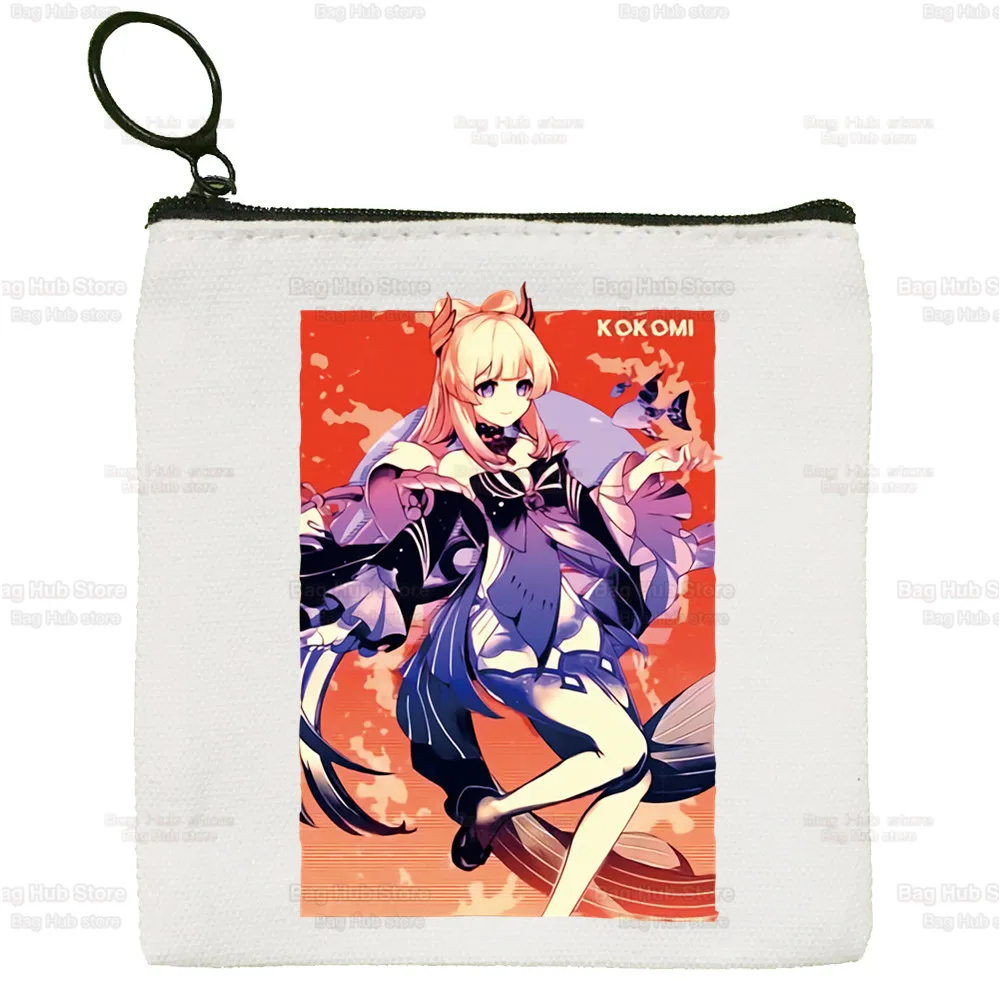 Genshin Impact Canvas Xiao Venti Hu Tao Coin Purse Female Cute Simple Zhong Li Raiden Shogun Coin Mini Zipper Card Bag