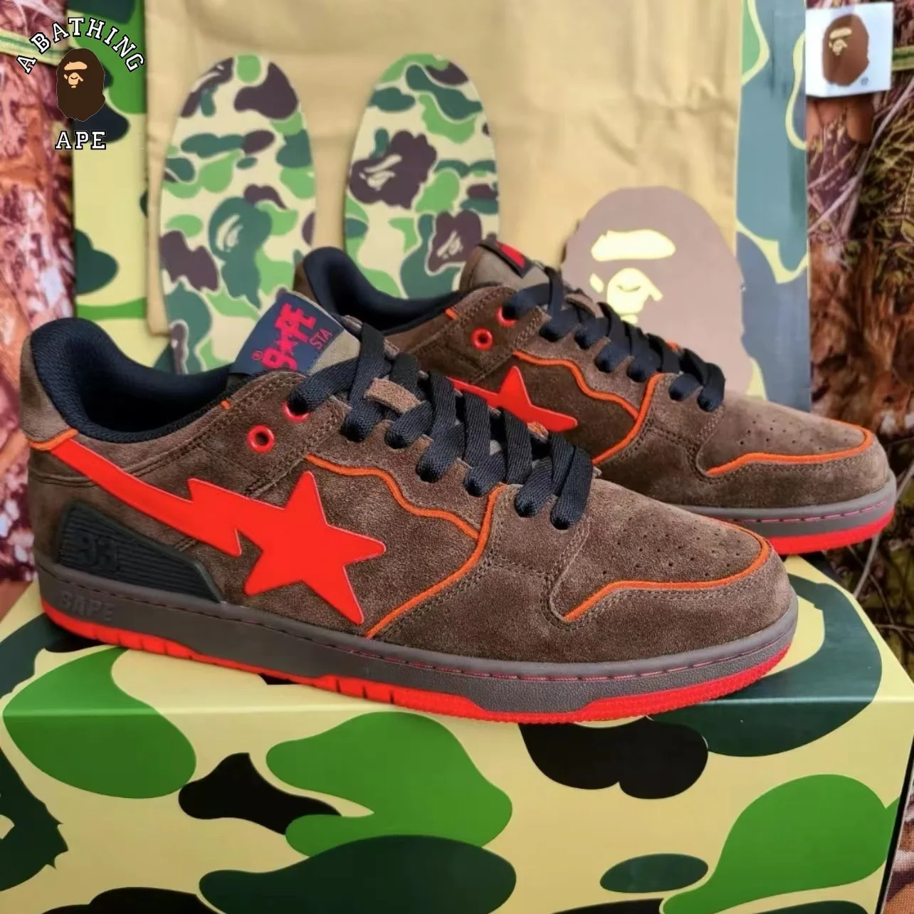 A BATHING APE Men and Women Vibe BapeGoose Board Shoes Sneakers Unisex None-Slip Breathable Bapesta Low Outdoor Walking Shoes