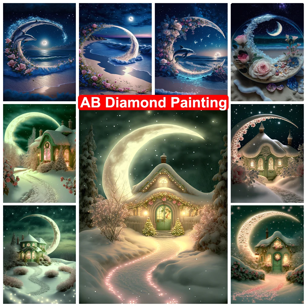 

Алмазная живопись 5D DIY AB, снежный дом, ландшафт, женский морской пейзаж, мозаика, Набор для вышивки крестиком, подарки для домашнего декора