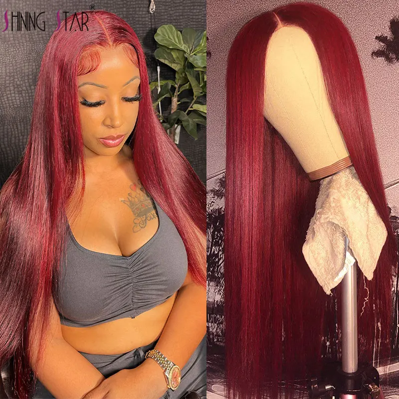 

Straight Lace Front Wig Burgundy Colored 99J Red Lace Front Human Hair Wigs Women Peruvian Hd Transparent 13x4 Lace Frontal Wig