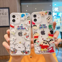 bandai crayon shin chan liquid quicksand bling sequins phone case for iphone 11 12 13 pro max 8 7 6 6s plus x 5 xr xs cover