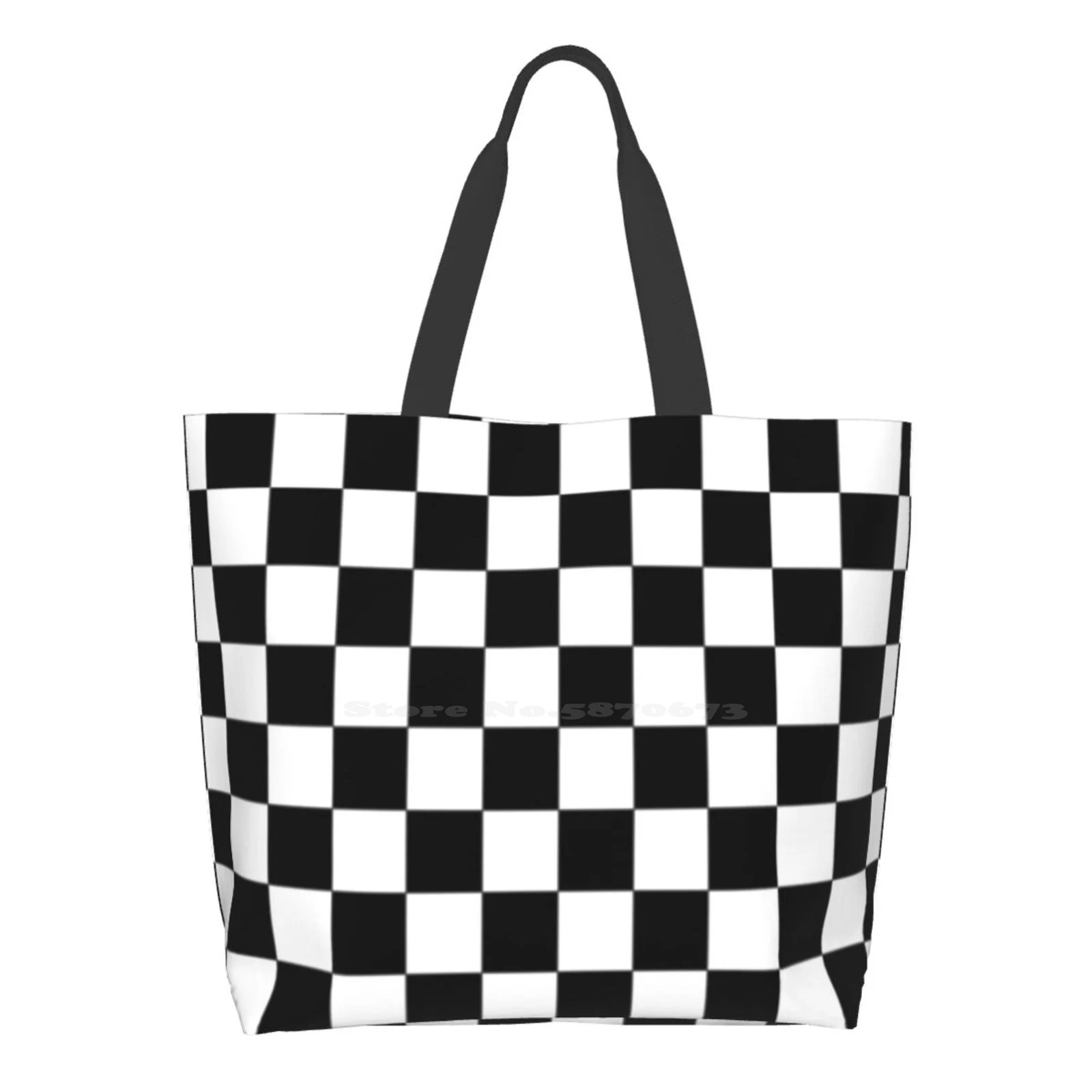 

Black And White Square Pattern Women Shopping Bag Girl Tote Large Size Black And White Chess Pattern Squares Ska