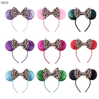 10pcslot leopard print 5bow mouse ears headband for girls candy colors party hairband women diy hair accessories