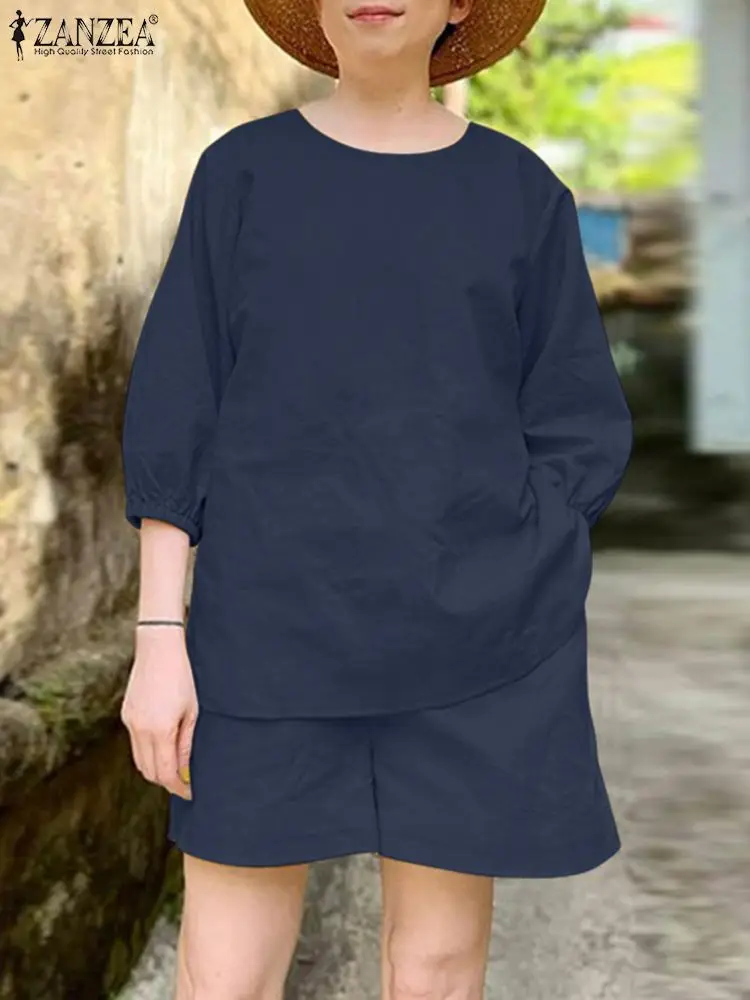 ZANZEA модные летние короткие комплекты из 2 предметов повседневные свободные