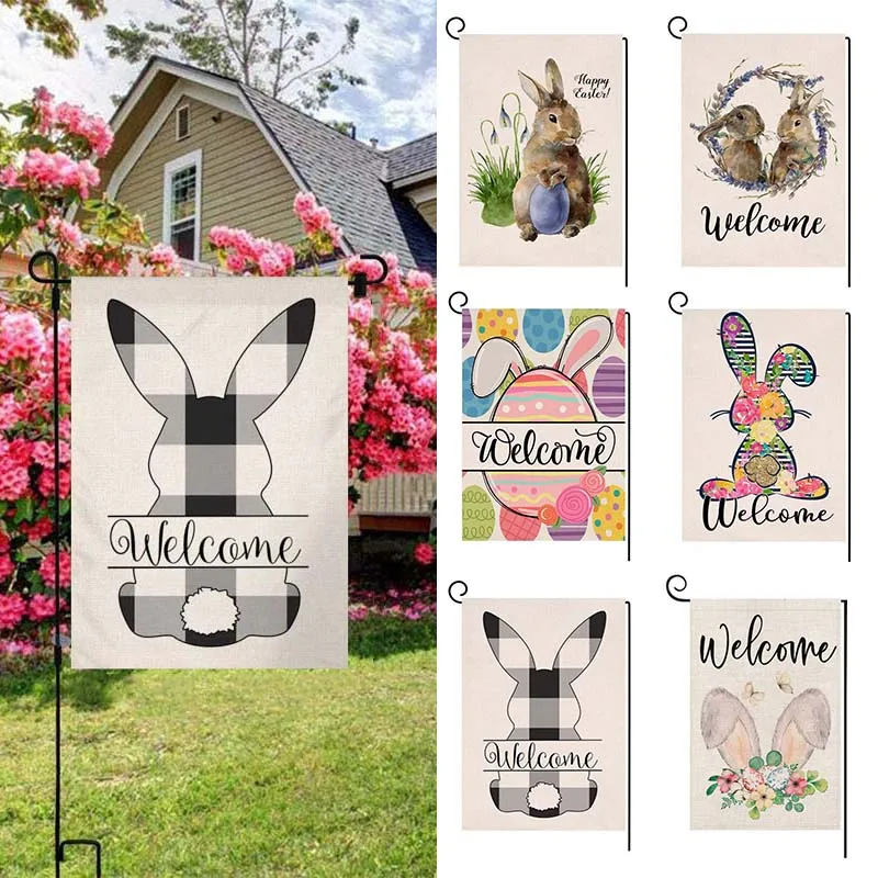 

1Pcs Cute Easter Buuny Eggs Garden Flags Spring House Yard Outdoor Decoration Flax Garden Flag Easter Home Welcome Decor 30x45cm