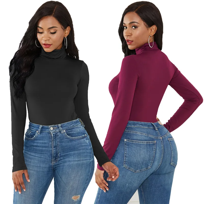

Sexy Women's 12 Colors Long Sleeve Turtleneck Slim Solid Color Bodysuit Winter Female jumpsuit Woman clothes with free shipping