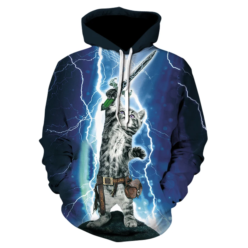 

2022 New Galaxy Cat Lightning Sword Hoodies Men 3D Printed Hooded Femme Sweatshirt Casual Loose Men Pocket Hoodies Coat moletom