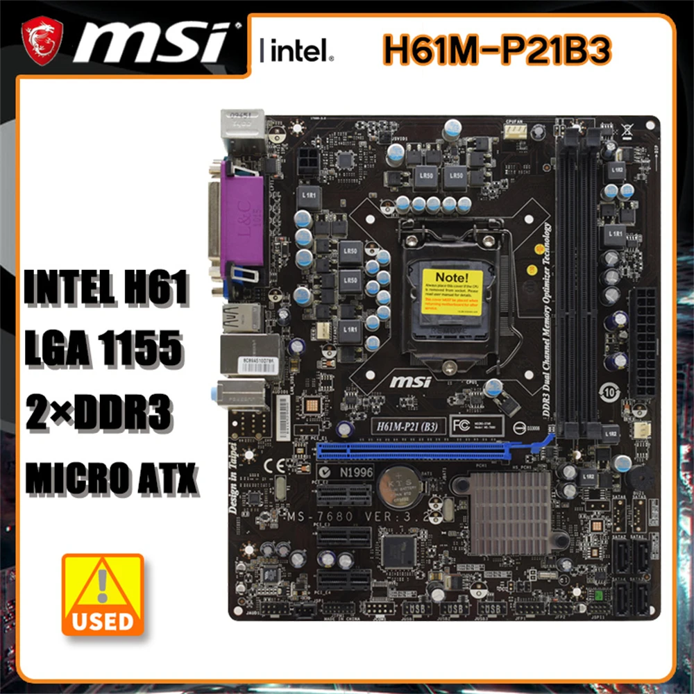 

MSI H61M-P21(B3) Desktop Motherboard LGA 1155 Intel H61 DDR3 Support Core i3/i5/i7 Cpus USB2.0 PCI-E 2.0 Micro ATX Motherboard