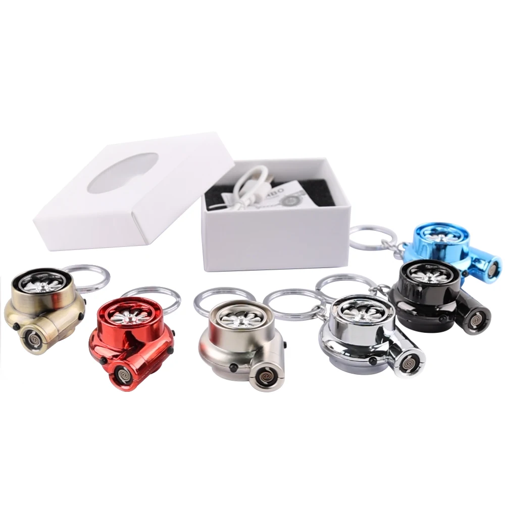 

USB LED Mini Turbo Sound Turbocharger Keychain Spinning Turbine Key Chain Ring Keyring Keyfob Car Keyring Car