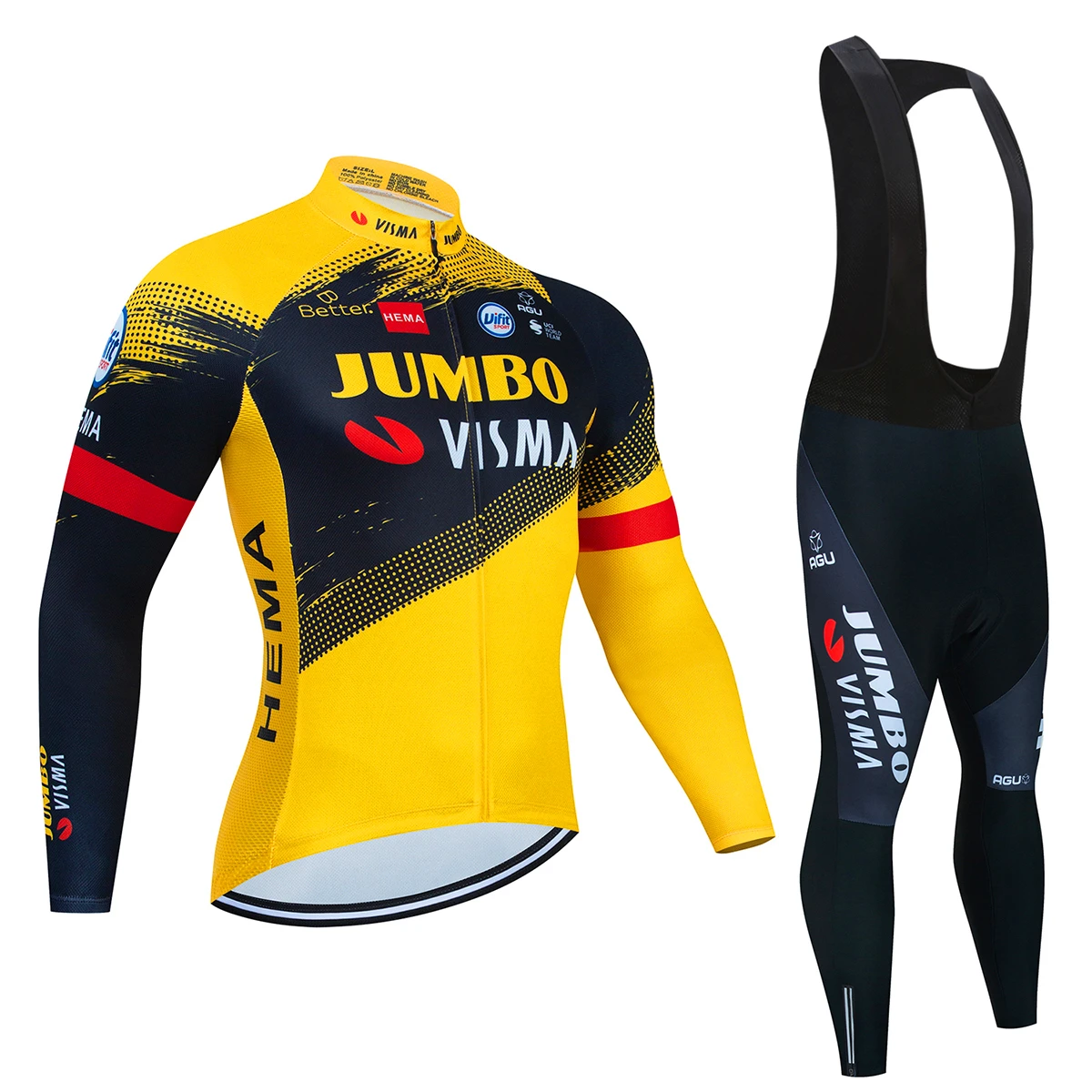 

JUMBO VISMA bike Team Long Cycling Jersey Bike Pants Set Mens Mtb Ropa Ciclismo Breathable Bicycling Maillot Clothes 19D Gel Pad