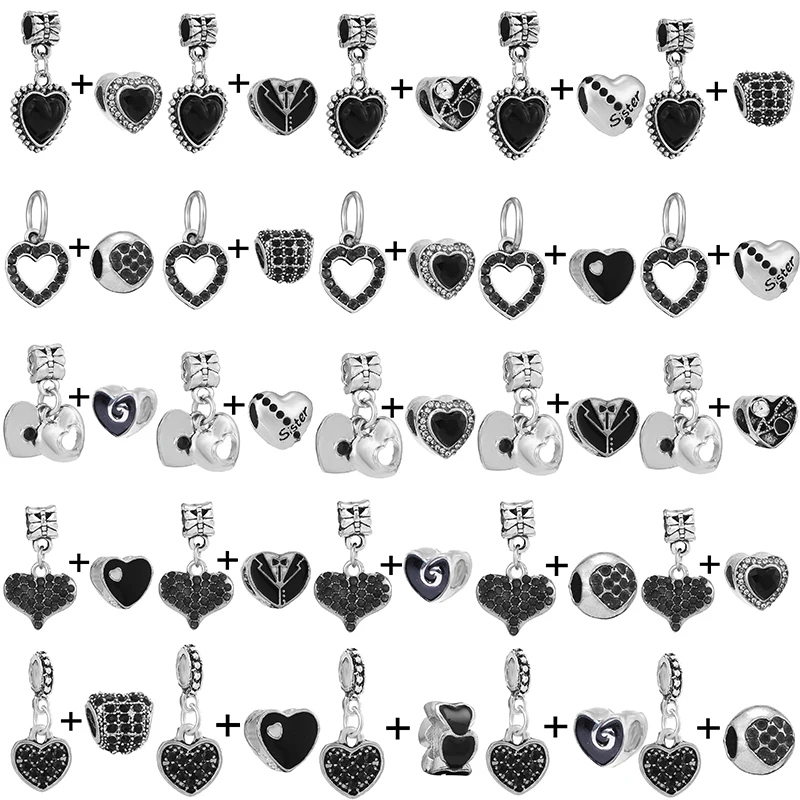 

2 шт./лот подвеска с бусинами в форме сердца из черного кристалла подходят для оригинальных брендовых браслетов ожерелий для женщин подарок ...