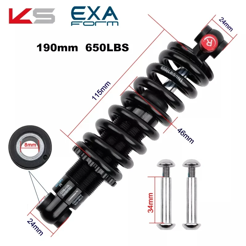 Ks Exa Form 291R Rear Shock Absorber 125/150/165/190mm 550/650 Pounds Hydraulic Spring Adjustable Suspension For Mountain Bike