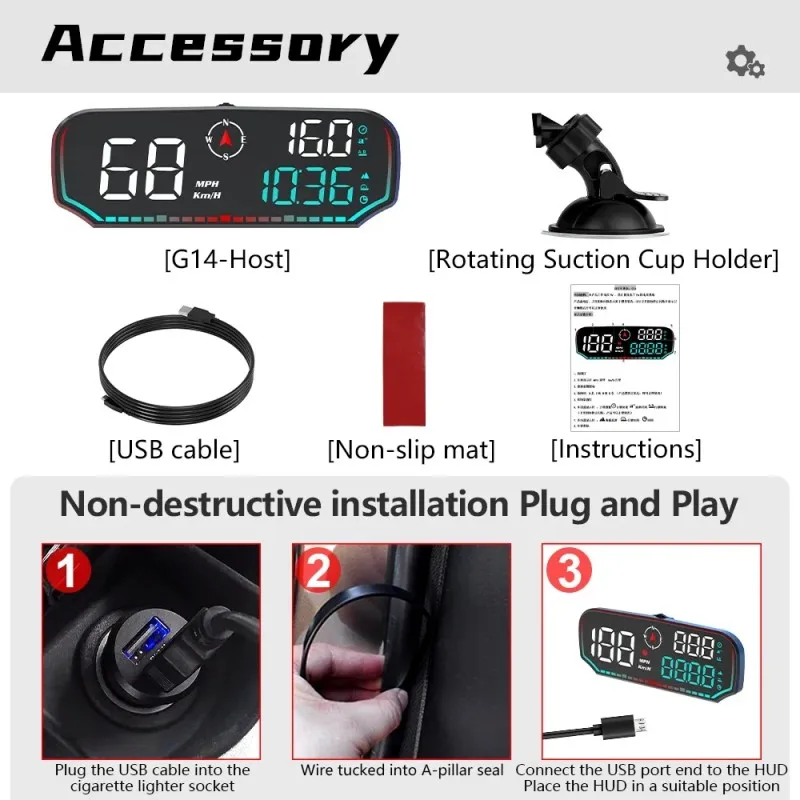 HUD Pantalla montada en coche G14 GPS инструмент для лекарственных случаев и велоциферблата