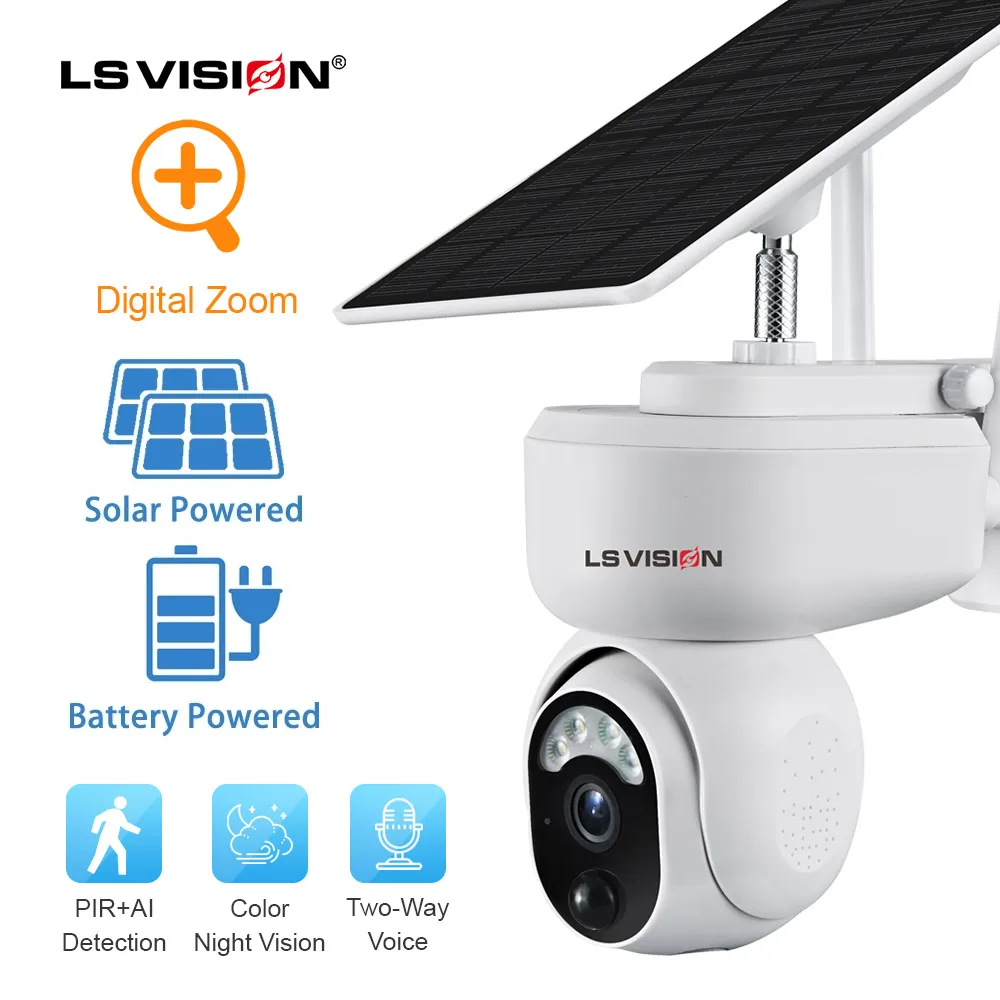 

LSVISION 4MP Solar Camera Security Surveillance WiFi Camera 4G SIM Card Outdoor 360° PTZ Night Vision Motion Detection Cam