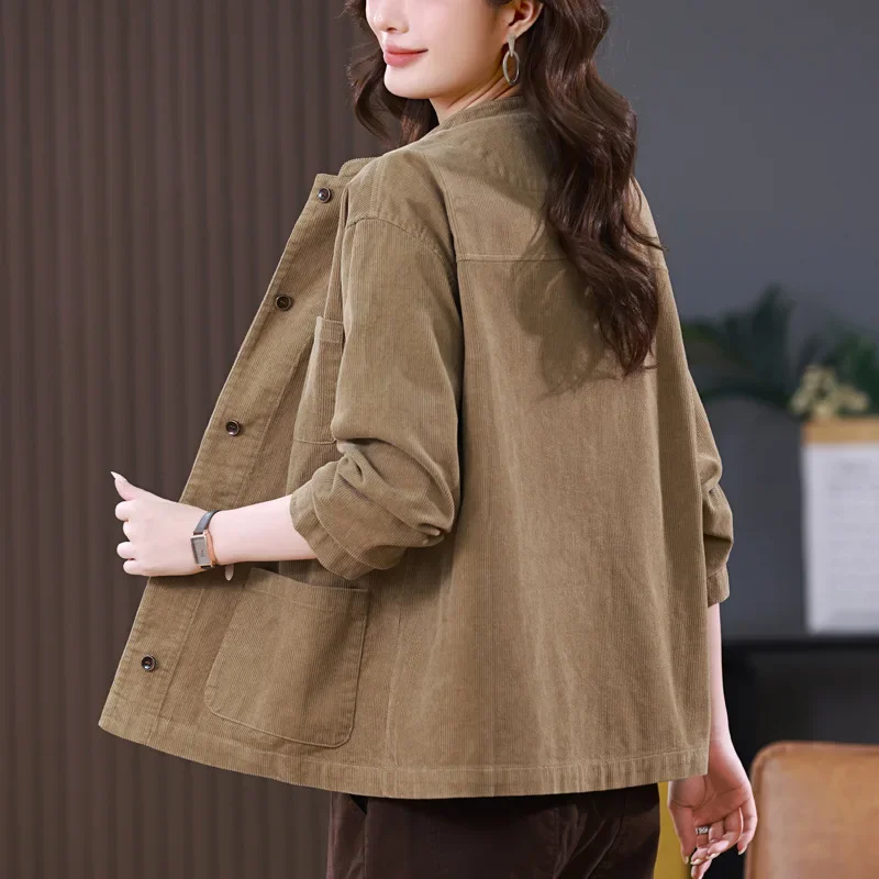 Вельветовая куртка женская укороченная весна-осень 2023 новый свободный крой