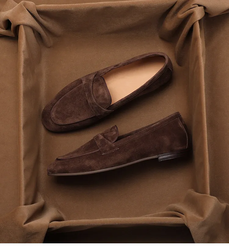 Фото Женские туфли SHOEBOX в британском ретро-стиле, матовые, на плоской подошве, модные замшевые лоферы, повседневные женские туфли без застежек с круглым носком. №5
