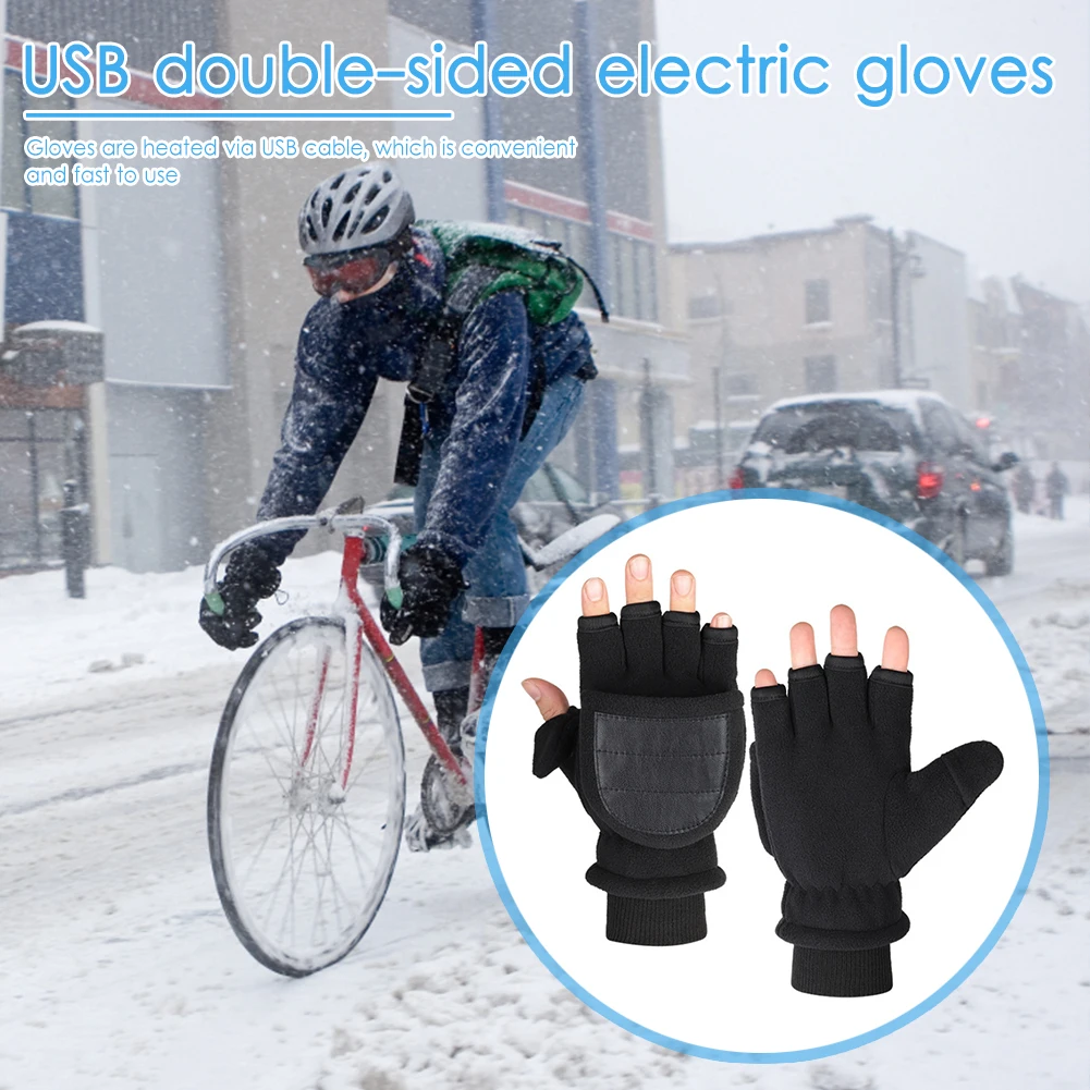 

Перчатки с электрическим подогревом и USB, двусторонние флисовые перчатки без пальцев, теплые водонепроницаемые вязаные варежки с закрытыми...