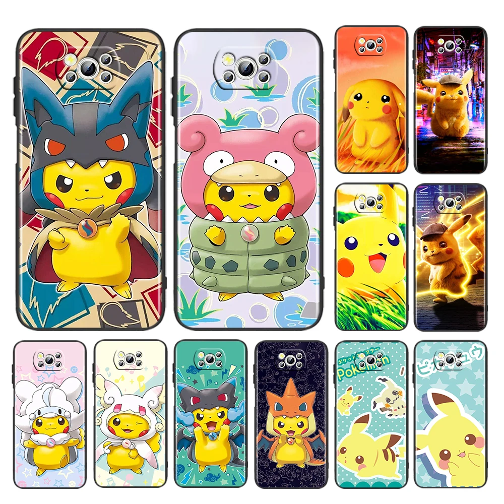 

Pikachu Kawaii Anime For Xiaomi Poco M4 X3 F3 GT NFC M3 C3 M2 F2 F1 X2 Pro Mi Mix3 Silicone Black Phone Case Cover Capa Coque