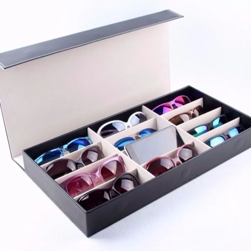 Portable Leather Glasses Box Travel Sunglasses Organizer 12 slot Eyewear Holder Storage Case Display Collection Glasses Jewelry