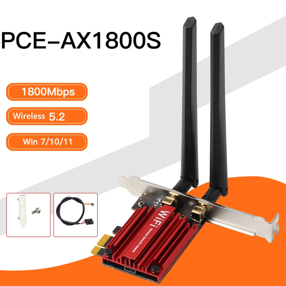 

WiFi 6 1800Mbps Bluetooth-Compatible 5.2 PCI-E Adapter PC Dual Band 2.4G+5G Gaming Network Card Kit Wireless Accessory