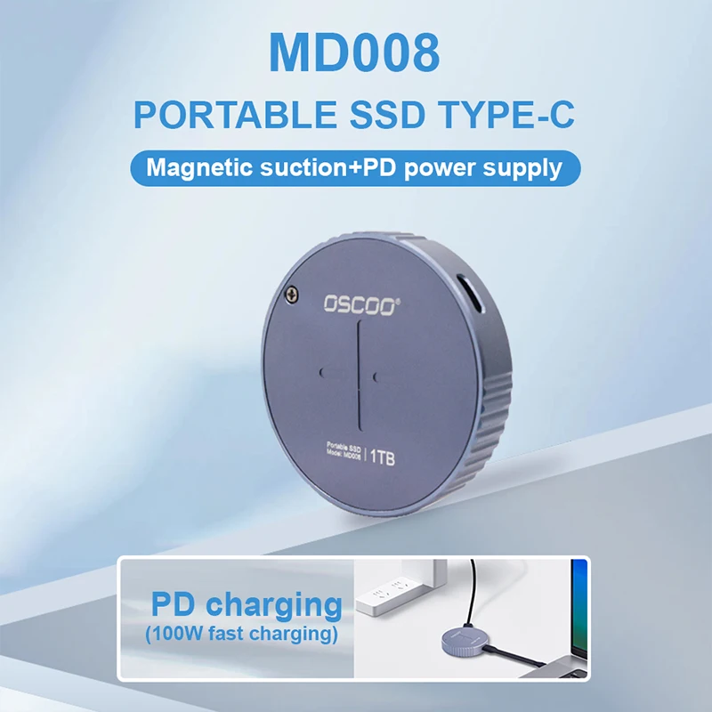 OSCOO MD008 M.2 2242 PCIe3.0 10 Гбит/с Внешний Магнитный SSD Type C + C(PD) с 100 Вт быстрой зарядкой для