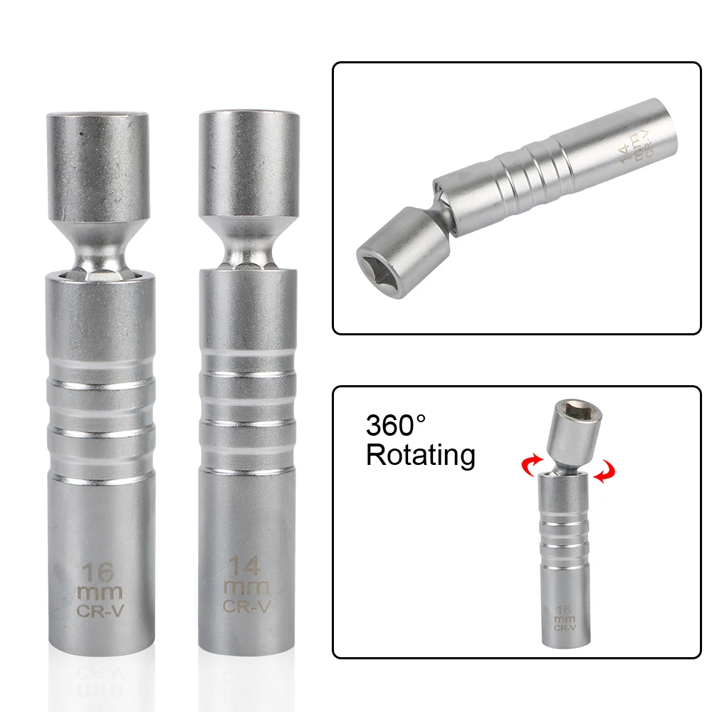 

Car Repair Tool 14mm 16mm Spark Plug Socket Universal Joint Thin Wall With Magnetic 12 Angle Flexible Socket Wrench