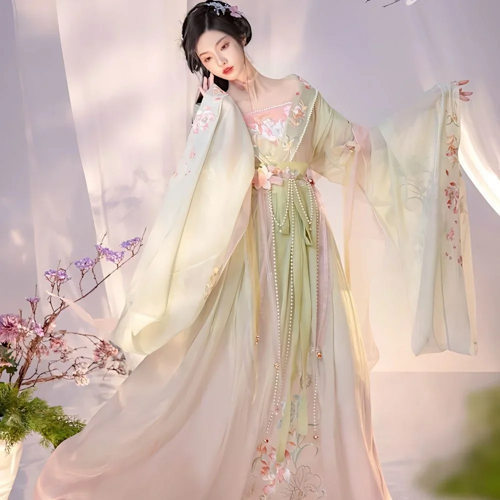 

Комплект из 8 предметов, платье ханьфу династии LianShengWanWu WeiJin, многофункциональные аксессуары, синие, зеленые, розовые летние сказочные традиционные китайские Стильные комплекты