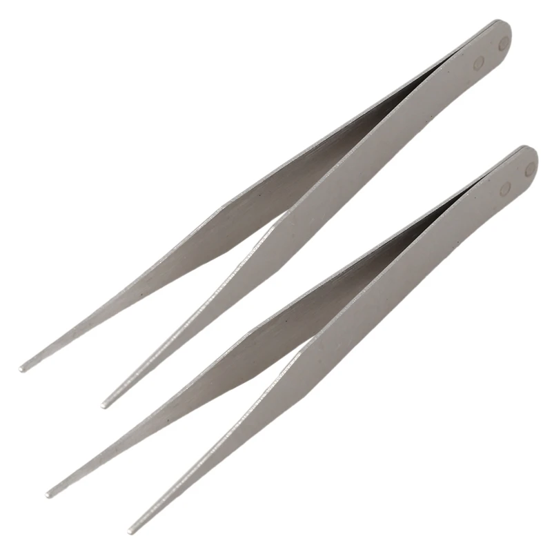 

2X Fine Point Silver Tone Pointy Straight Tweezers 4 1/2 Inch