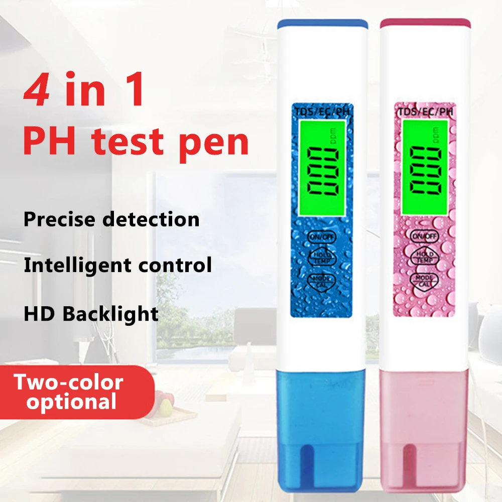 

4 in 1 PH/TDS/EC/TEMP Meter Digital Water Quality Monitor Tester for Pools, Drinking Water, Aquariums
