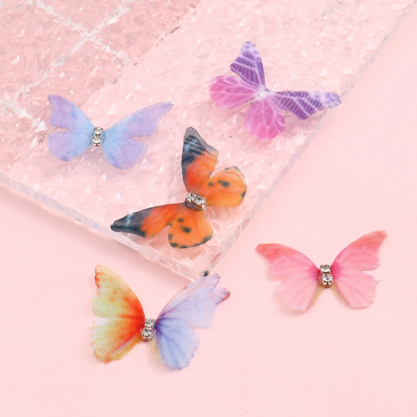 

5pcs Rhinestone Organza Ethereal Butterfly Appliques DIY Craft Scrapbooking Decorations for Wedding Headdress Jewelry Making