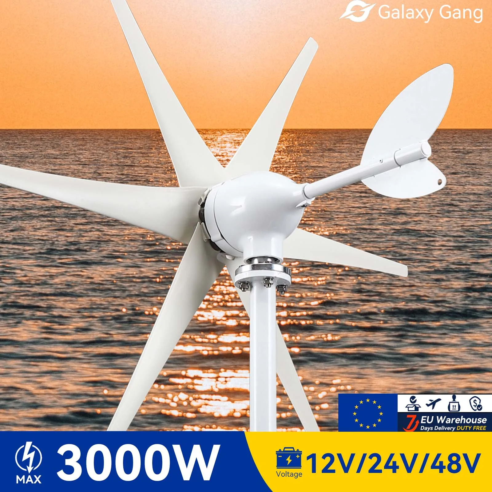 

Galaxy Gang 6 Blades Windmills Wind Turbine Generator Free Energy China Factory 3000W 12V 24V 48V With Mppt Charge Controller