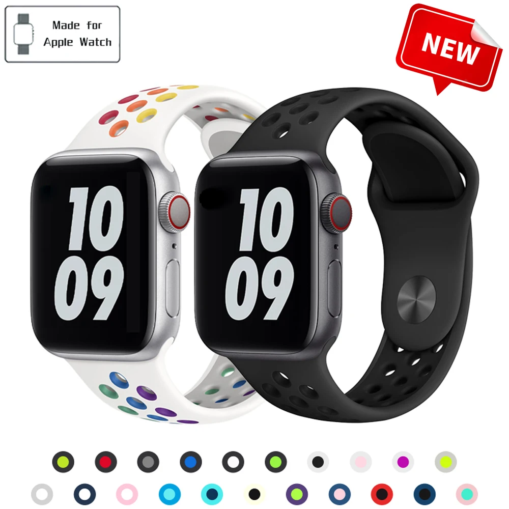 

Silicone Strap For apple Watch band 44mm 42mm 40mm 38mm Breathable Accessories Sports watchband bracelet iWatch 7se6543 45mm41mm