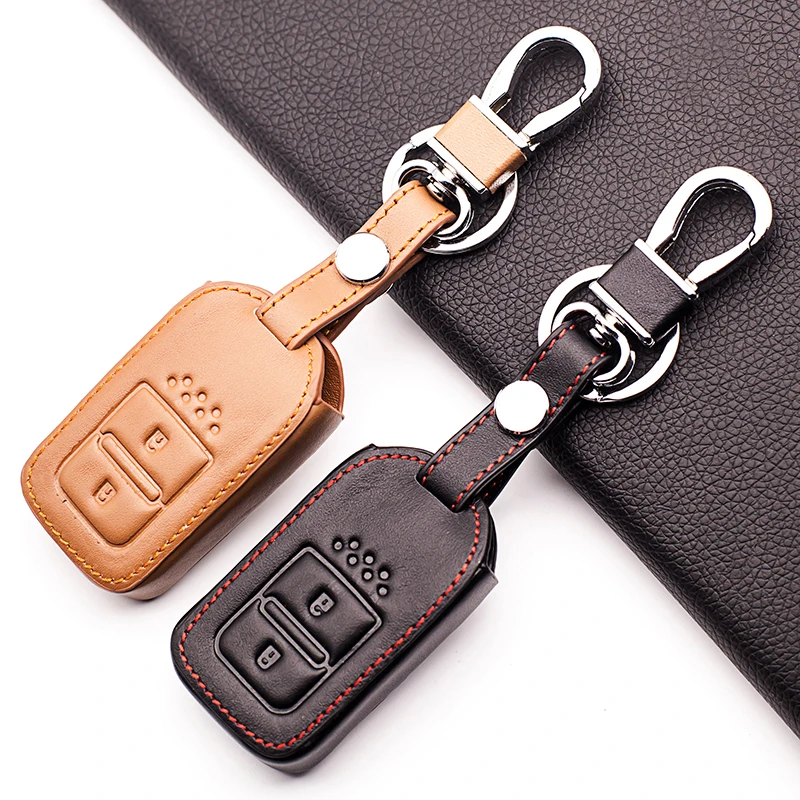 

Genuine Leather Smart Remote Key Case For Honda HRV HR-V Vezel For Jazz Crosstour XRV Jed Pilot Accord Civic 2 button Great case