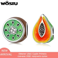 wostu 925 sterling silver beads for jewelry making papaya charm pendant fits european charm bracelets necklaces diy women gift