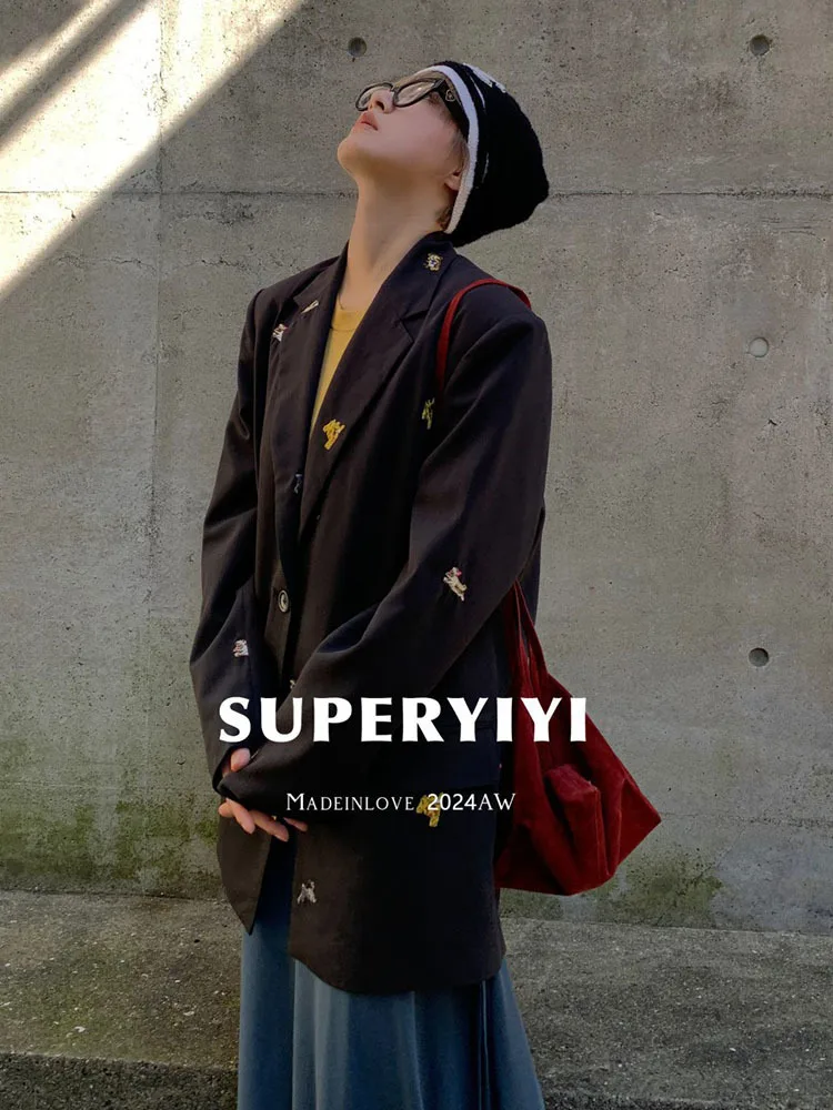 Женское однобортное пальто BZVW осеннее в полоску с длинными рукавами и вышивкой