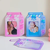 milk styling photo card holder with key chain kpop idol photo card sleeve waterproof bus card protective case stationery