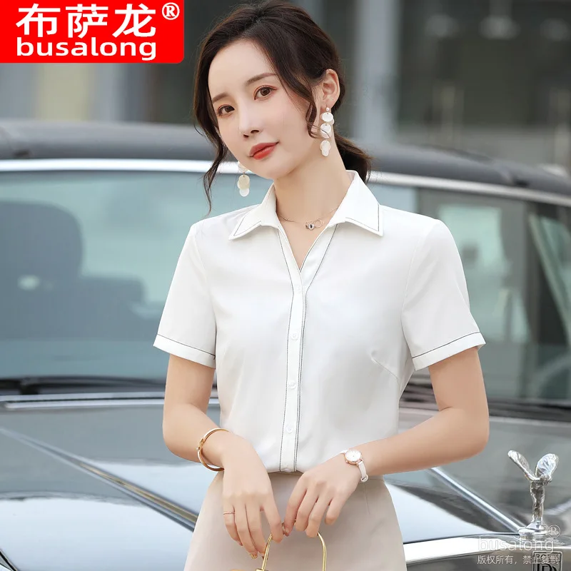

Summer Short Sleeve Shirt Women's Business Suit Slim-Fitting Iron-Free Work Clothes Business Formal Wear Temperament Commute Wor