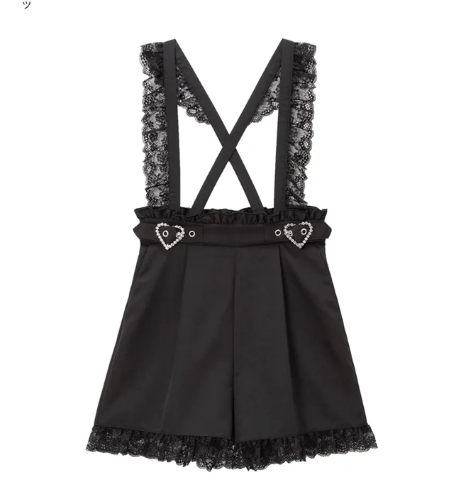 Spring and Summer New Suspender Pants Slimming Japanese Style Loose Casual Shorts Cute Lace Edge Belt Overalls Shorts