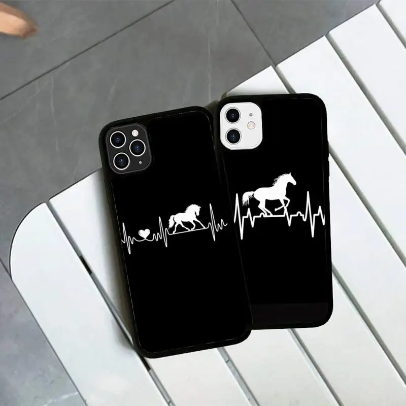 

Horse Heartbeat Phone Case Silicone PC+TPU Case for iPhone 11 12 13 Pro Max 8 7 6 Plus X SE XR Hard Fundas