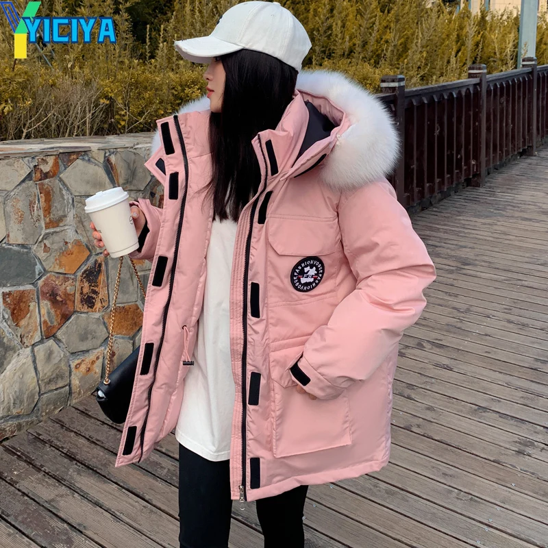 YICIYA Women's Winter Parkas 2023 New Fashion Hooded Padded Jacket Woman's Thickening Outdoor Snow Jacket Couple Tooling Coats