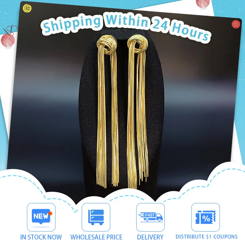 

MUZHI Earrings 2023 High-End Luxury Long Metal Tassel Hanging Earrings Gold Large Long Earrings Wedding Fashion Jewelry Gift