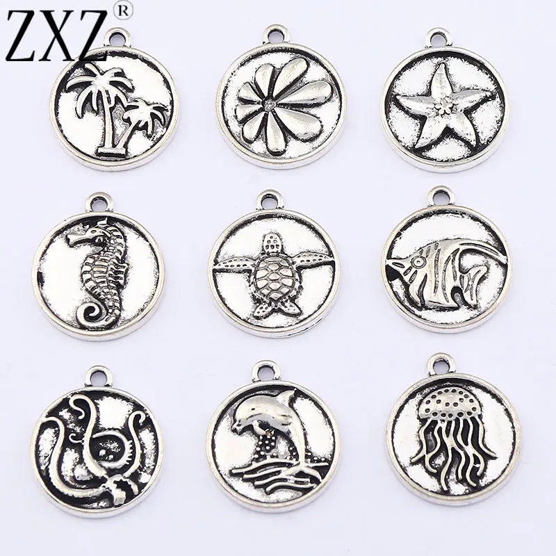 ZXZ 20 шт. античное серебро строительные круглые подвески для ожерелья браслета